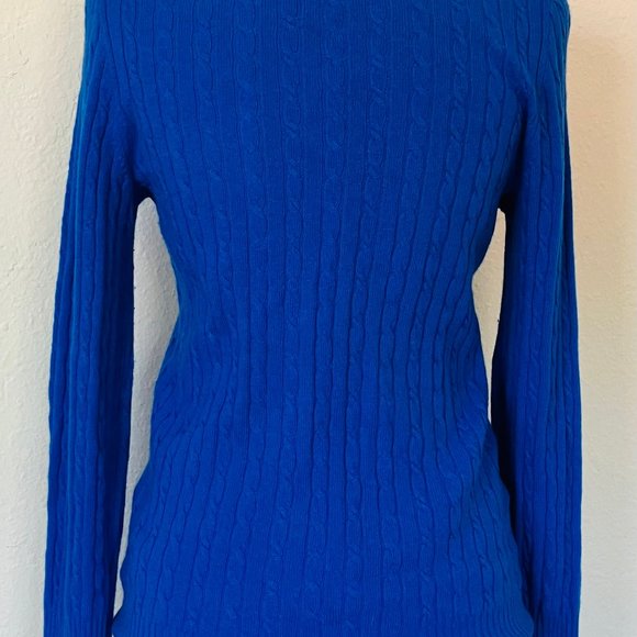 J Crew Wool Cashmere Blend Classic Cable sweater, vivid cobalt blue - Picture 2 of 3